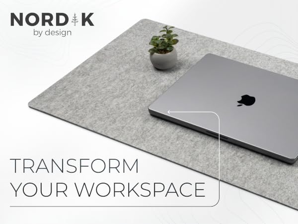 macbook laptop on marle felt mat with desk plant - transform your space