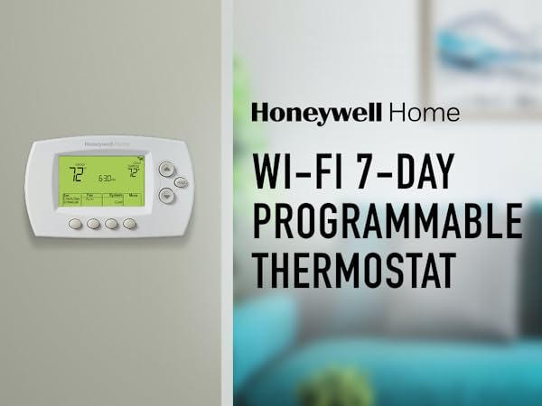Wifi 7-day programmable thermostat on a wall
