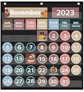 Monthly Calendar Pocket Chart for Classroom with 88 Cards, Printed Days of The Week and Reusable,...
