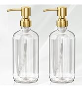 AmazerBath Soap Dispenser, 2 Pack Glass Soap Dispenser with Pump Stainless Steel, 17 Oz Clear Gol...