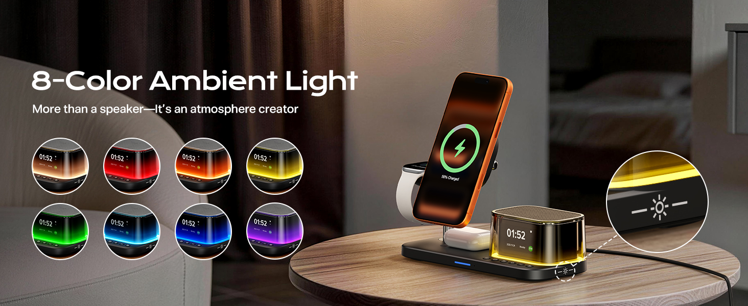 5-in-1 Charging Station with 8 Color Light