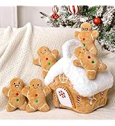 Bunny Chorus Baby Christmas Toy: Brown Plush Gingerbread House with 5 Gingerbread Man, Soft Cute ...