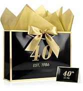 YoungTree 40th Birthday Gift Bags with Handles, 14" Birthday Bag with 2 Tissue Paper and 1 Card, ...