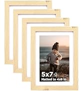 KINLINK 5x7 Picture Frame Wood Grain Set of 4, Wooden Photo Frames Matted 4x6 with Plexiglass for...