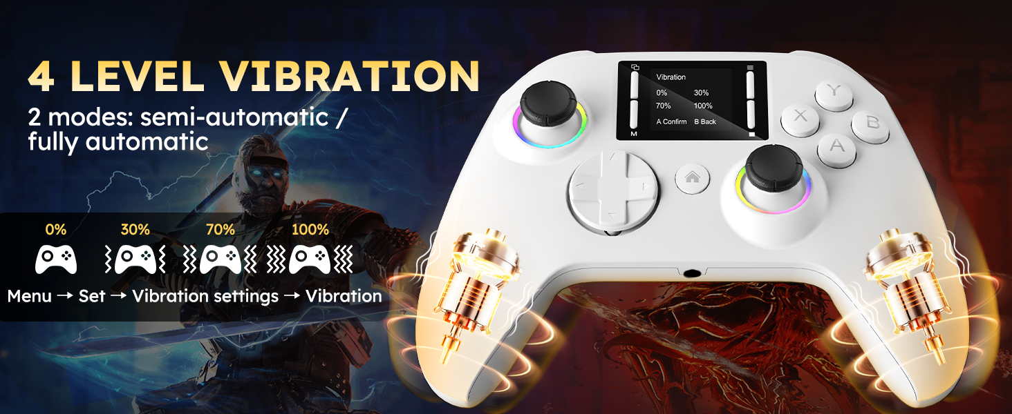 The gaming controller for pc has 4 vibration adjustment modes