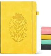 Lined Journal Notebook for Women, A5 Yellow Hardcover Leather Journals for Writing, 200 Pages Tra...