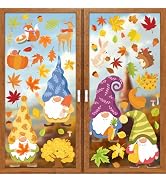 Fall Gnome Window Clings, 6 Sheets 62 Pcs Thanksgiving Gnome Window Decals Stickers for Glass for...