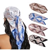 HBselect 4PCS Head Scarf for Women 35” Head Scarves Silk Like Satin Neck Scarfs Square Bandana Ha...