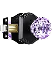 CLCTK Purple Glass Door Knobs Interior with Lock, Matte Black Crystal Privacy Door Knobs for Bedr...
