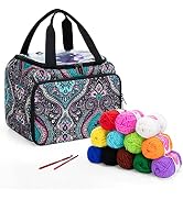 LoDrid Knitting Starter Kit with 12(50g) Basic Colors Yarn & 2 Crochet Hooks, Portable Knitting T...