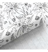 Yarcony Black and White Wrapping Paper, Floral Gift Wrapping Paper Roll, Elegant Black Lined Flow...