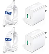 USB C Charger Block,20W 2-Pack Dual Port Fast Charging Charger with 6FT USB C Cable,PD3.0 Wall Pl...