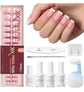 Beetles X Press Kit Gel Nail Kit, Short Square French Tip Press On Nails Kit with 150Pcs French N...