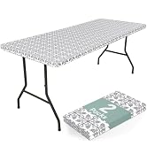 misaya 2 Pack 6 Foot Rectangle Picnic Tablecloth, Elastic Fitted Waterproof Table Cover, Windproo...