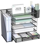 WALI Desk File Organizer, 6 Tier Desktop Paper Letter Tray Organizer with Drawer and 2 Pen Holder...