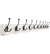IBosins 34'' Coat Rack Wall Mount with 10 Tri-Hooks, Heavy Duty, Vintage White Color Wood Coat Ha...