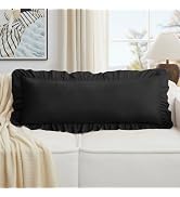 KKJIAF Black Lumbar Pillow Covers 14x36 Inch Set of 1, Microfiber Ruffled Pillow Shams, Ruffle Eu...