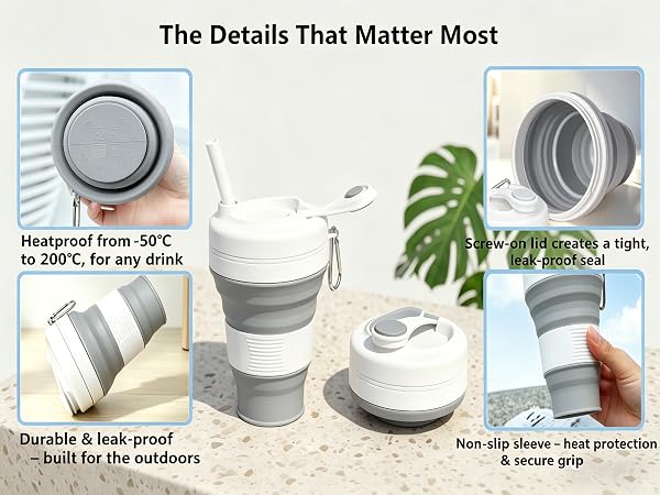 Collapsible Camping Cup with Straw Silicone Folding Coffee Cup