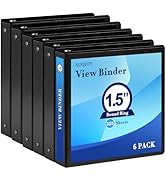 1.5 Inch 3-Ring Binder, 1-1/2 Inch Round Ring Binder with 2 Inside Pockets, 6 Pack White Binder, ...