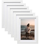 KINLINK 5x7 Picture Frame White Set of 6, Wooden Photo Frames Matted 4x6 with Plexiglass for 4x6 ...