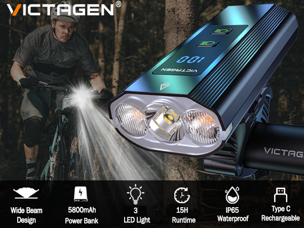 VICTAGEN Bike Lights Set Rechargeable, Bright Bike Headlight & Taillight for Night Riding Safety