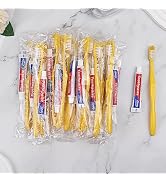 Disposable Toothbrushes with Toothpaste Pack of 100, Yellow Hollow Toothbrush with 10g Toothpaste...