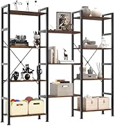 DUMOS Wide Bookshelf with Adjustable Shelves, Convertible 3-Column 4-Tier Display Unit, Industria...
