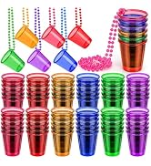 Cididu 36 Pack Shot Glass on Beaded Necklaces, Disposable Plastic Shot Cups Bachelorette, Bulk Ad...