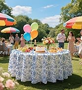 Blue Floral Tablecloth Disposable 84 x 84 Inch Blue and White Floral Plastic table cover round cloth