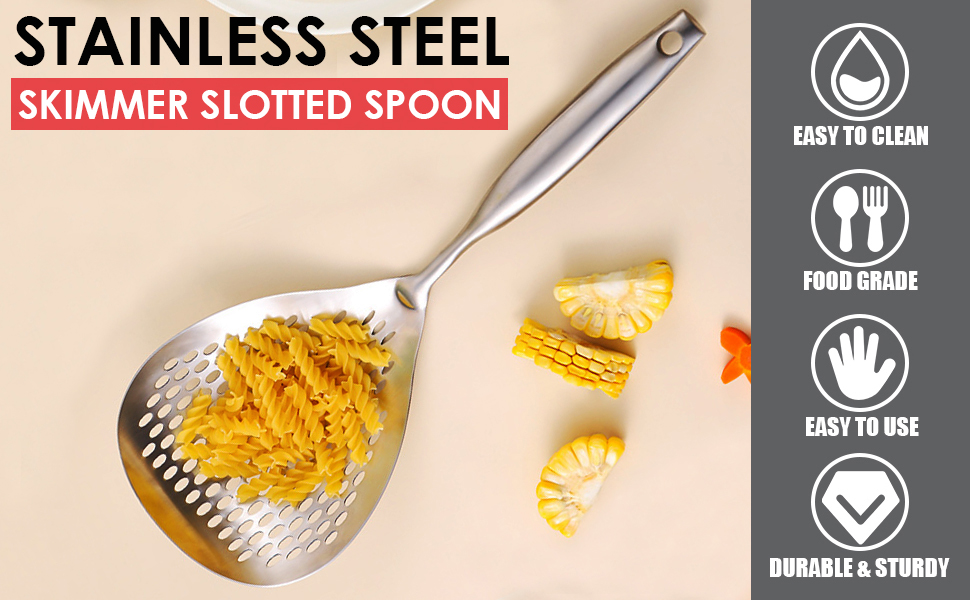 KAYCROWN Skimmer Slotted Spoon, 304 Stainless Steel Skimmer Ladle Skimmer Spoon