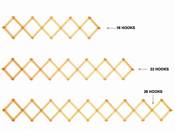 A wide range of sizes to complement our space, 16 hooks, 22 hooks, 28 hooks for choice
