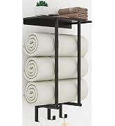 Towel Racks for Bathroom, Bathroom Towel Rack Wall Mounted with Metal Shelf and 3 Hooks for Small...