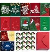 HSHFAMIIY Christmas Cards, 24 Pcs Christmas Cards with Envelopes & Stickers | Blank Holiday Greet...