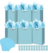qiqee 24pcs Lake Blue Gift Bags with Tissue Paper for Wedding, Birthday, Party Supplies-7.9"x4.3"...