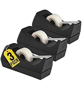 1InTheOffice Tape Dispenser Desk, Weighted Nonskid Base, 1 Inch Core, Black, 3 Pack