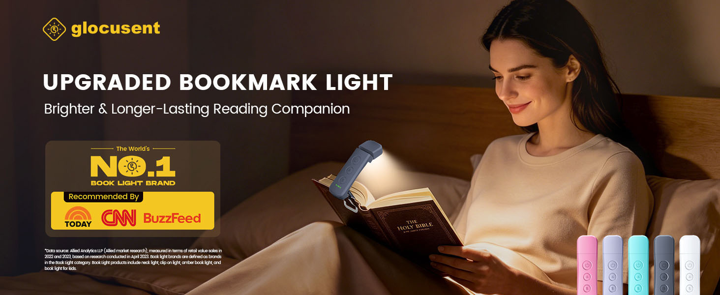 Glocusent 12 LED Book Light,Portable USB-C Book Lights for Reading at Night Clip on Reading Light