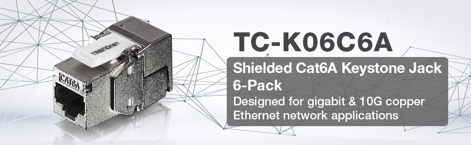 Shielded, Cat6A, Keystone Jack, 6-Pack