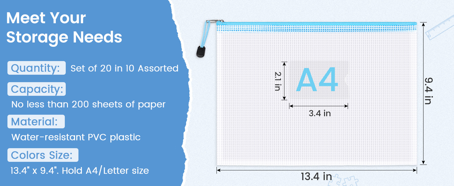 A4 mesh zipper bags