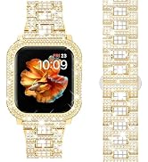 Mosonio Compatible with Bling Apple Watch Band Women 40mm 44mm 41mm 45mm with Shiny Metal Case, F...