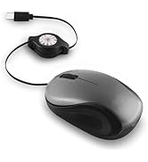 HXMJ USB C Wired Mini Mouse,Small Travel Mice Corded with Retractable Cable-Gray