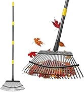 Gardening Rake for Leaves, 25 Tines Leaf Rakes for Lawns Heavy Duty, 5 FT Garden Rake with Back-S...