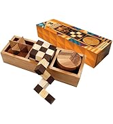 BSIRI 3 Puzzles in a Box - Wooden Brain Teaser Puzzle, 3D Mind Puzzle for Adults, Educational Sen...