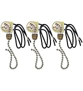 VIPMOON 3 Pack Ceiling Fan Light Switch Zing Ear ZE-109, Two-Wire Light Switch with Pull Cords fo...