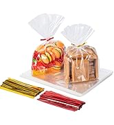 Aegero Cello Cellophane Treat Bags, 200 Pcs 5x7 Inches Clear Cellophane Bags with 200 Twist Ties ...