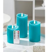 Velsyn Teal Decor Flameless Candles with Remote Timer, Real Wax Made LED Pillar Candles Battery O...