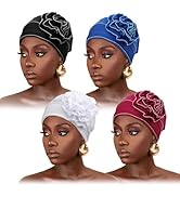 DRESHOW 4 Pcs Cotton Beanie Turban Headwear for Women Elastic Chemo Hats Soft Cancer Headwear Cov...