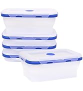 FUSMYE 5 Pack Translucent Collapsible Silicone Food Storage Containers with Leak-Resistant Lids, ...