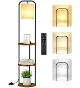 OUTONLIFE Floor Lamp with Shelves & Remote, Dimmable Standing Lamp | 3-Tier Round Shelves, Foot S...