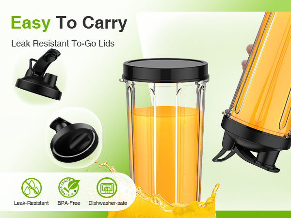 Leak-resistant to-go lids prevent spills in your gym bag, easy to carry your smoothies anywhere