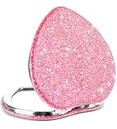 Mpowtech Cute Heart Shape Magnifying Compact Mirror for Purse,Pink Travel Mirror with Glitter,Lea...